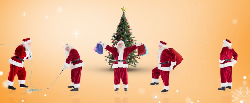 Composite image of different santas against orange vignette