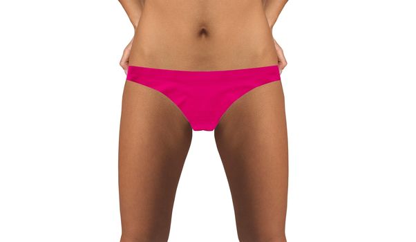 Perfect belly button, of slim beautiful woman, wearing pink panties