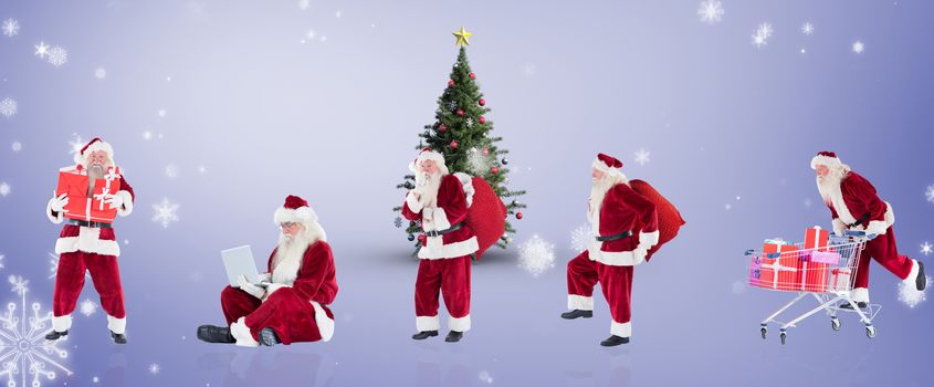 Composite image of different santas against purple vignette