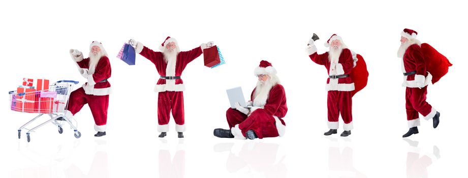 Composite image of different santas on white background