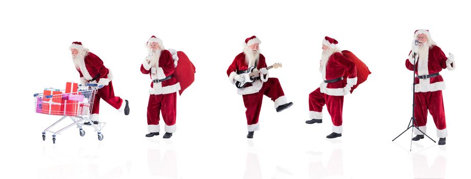 Composite image of different santas on white background