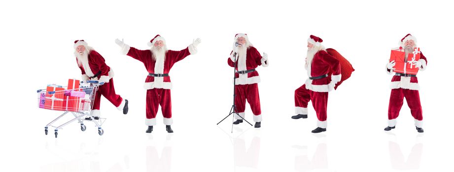 Composite image of different santas on white background