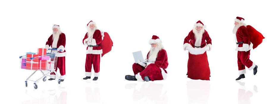 Composite image of different santas on white background