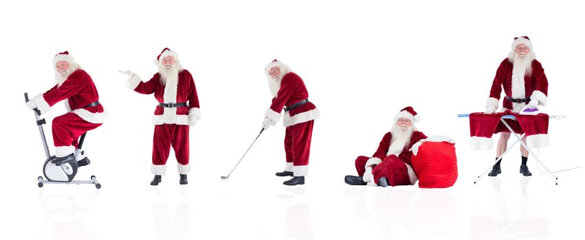 Composite image of different santas on white background