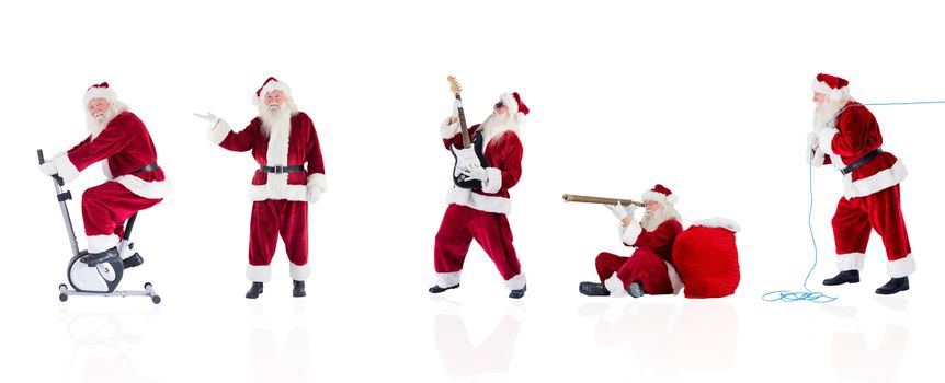 Composite image of different santas on white background