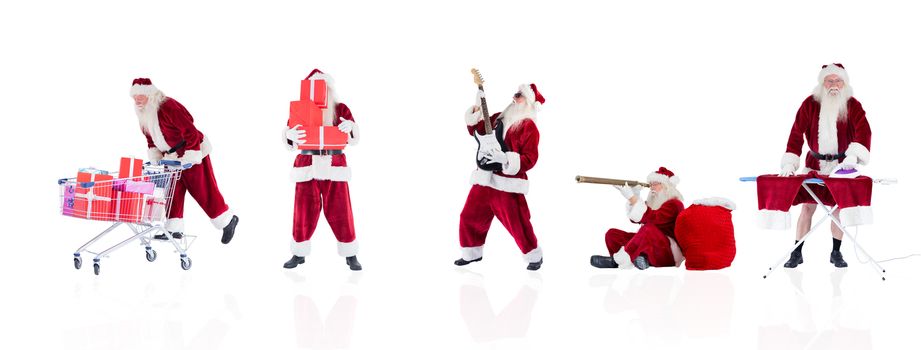 Composite image of different santas on white background