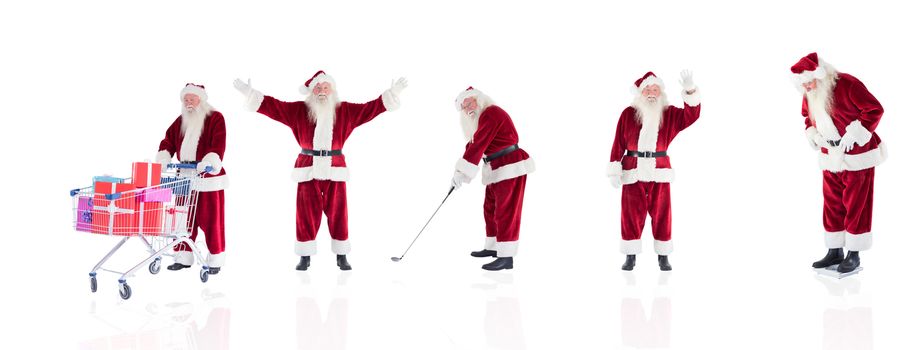 Composite image of different santas on white background