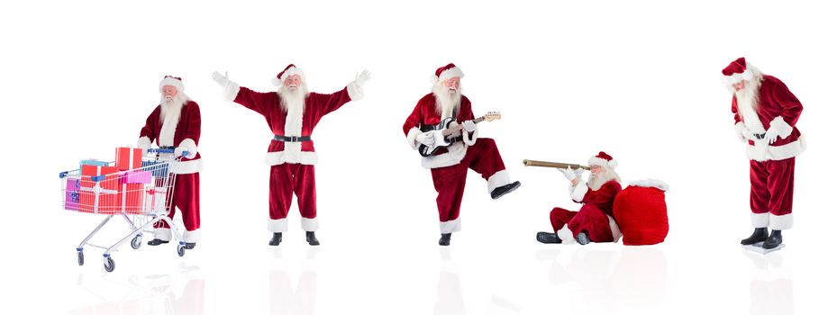 Composite image of different santas on white background