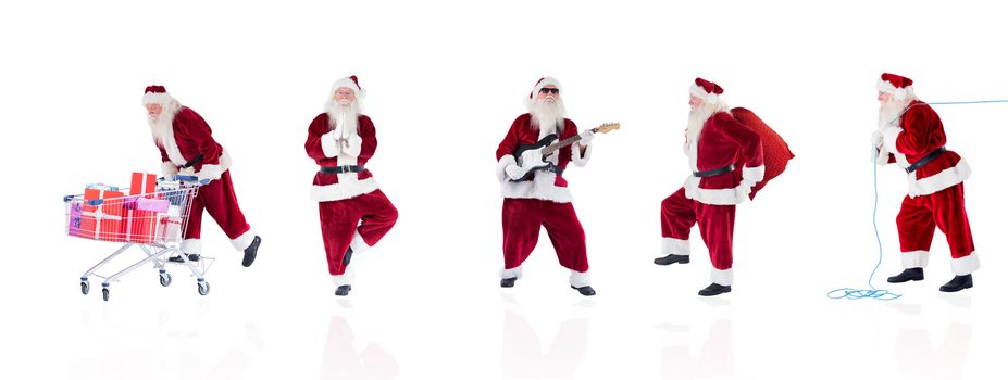 Composite image of different santas on white background