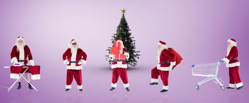 Composite image of different santas against purple vignette