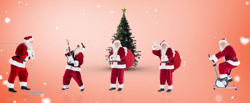 Composite image of different santas against orange vignette