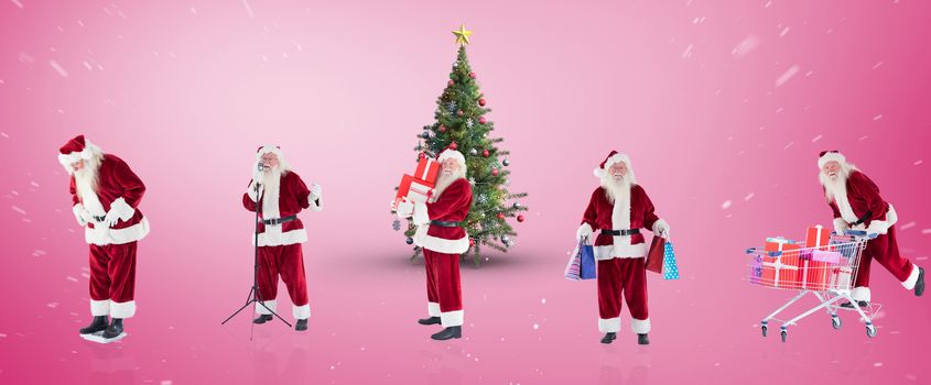 Composite image of different santas against pink vignette