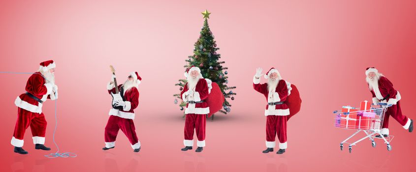 Composite image of different santas against red vignette