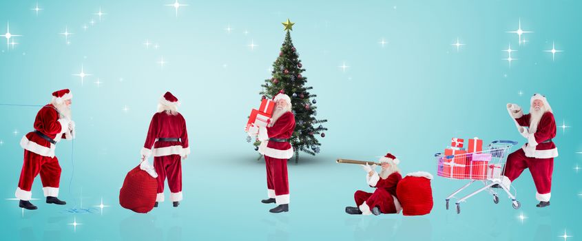 Composite image of different santas against blue vignette