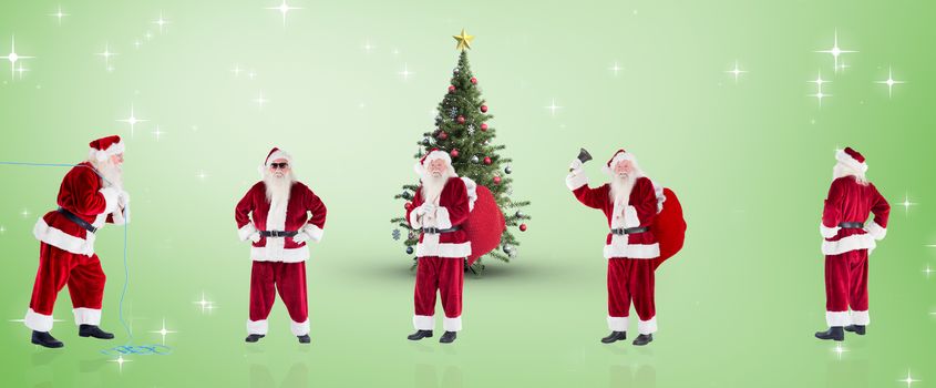 Composite image of different santas against green vignette