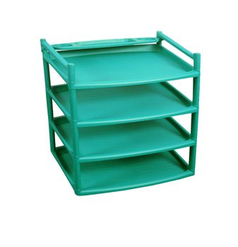 Green plastic shelves isolated on white