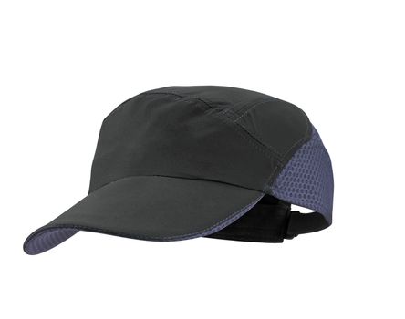 blue and black cap on white background