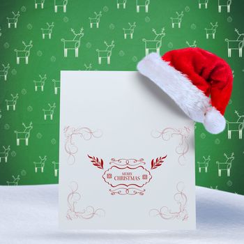 Merry christmas message against green reindeer pattern