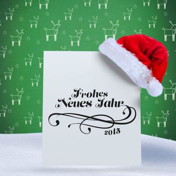 frohes neues jahr against green reindeer pattern