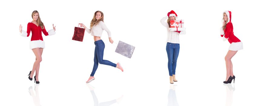 Composite image of different festive blondes on white background