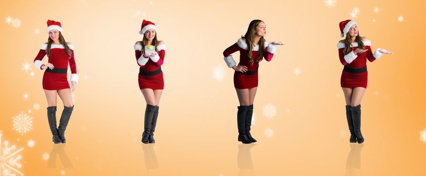 Composite image of different festive blondes against orange vignette