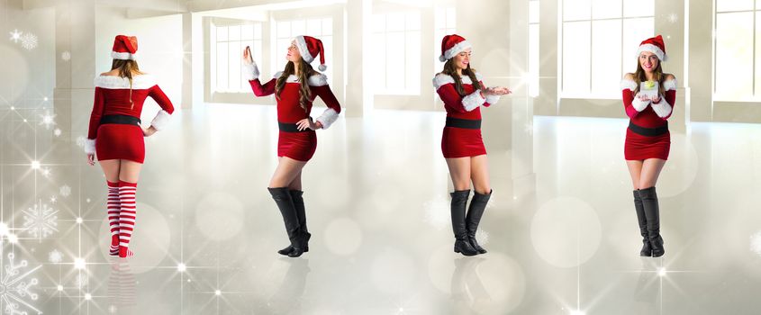 Composite image of different festive blondes against lights twinkling in modern room