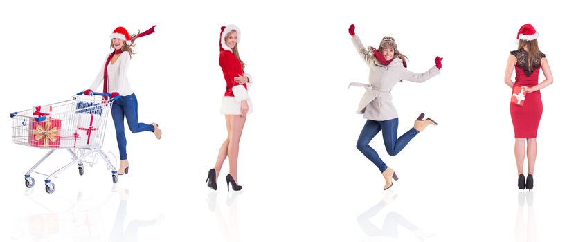 Composite image of different festive blondes on white background