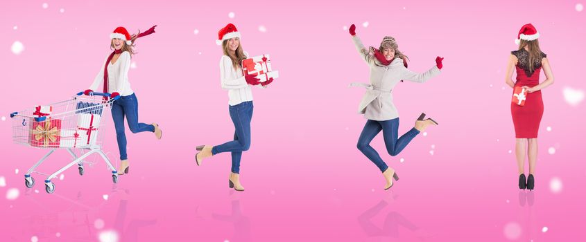 Composite image of different festive blondes against pink vignette