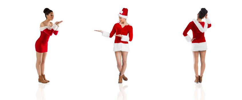 Composite image of different festive brunettes on white background