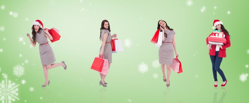 Composite image of different elegant brunettes against green vignette