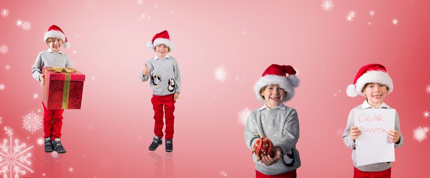 Composite image of different festive boys against red vignette