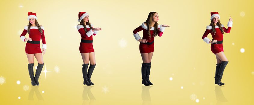 Composite image of different festive blondes against yellow vignette