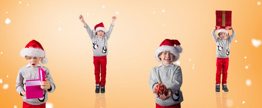 Composite image of different festive boys against orange vignette