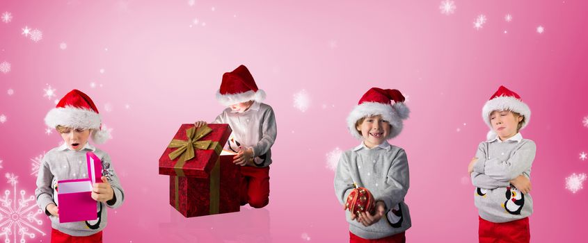 Composite image of different festive boys against pink vignette