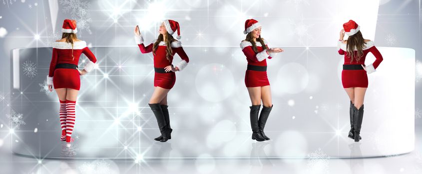 Composite image of different festive blondes against lights twinkling in modern room