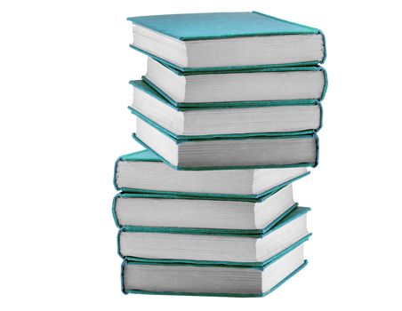 Books in blue cover isolated on white