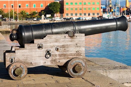Old naval cannon 1819, harbor of La Spezia, Liguria, Italy