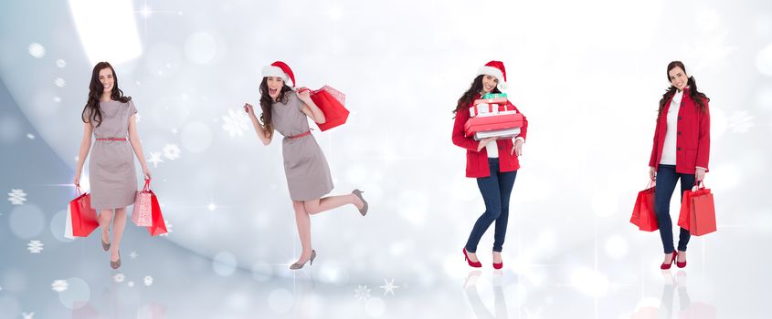 Composite image of different elegant brunettes against lights twinkling in room