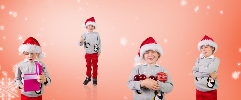 Composite image of different festive boys against orange vignette