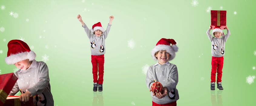 Composite image of different festive boys against green vignette