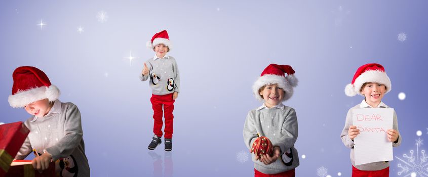 Composite image of different festive boys against purple vignette