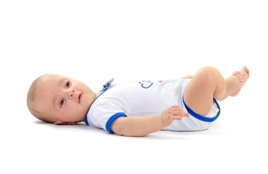 baby boy lying on white background