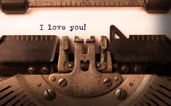 Vintage inscription made by old typewriter, i love you