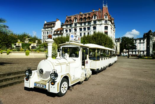 AIX-LES-BAINS, FRANCE - August 31, 2014 A train bus for visiting Sailing competition at the biggest natural lake of France during all summer. August 31, 2014 in Aix-les-Bains, France.