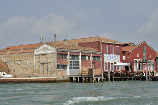 Exterior glass factory in Murano, in the Venetian Lagoon, northern Italy.