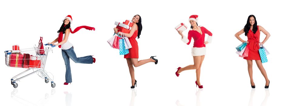 Composite image of woman standing with shopping bags