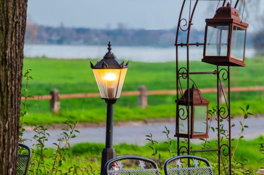 Lantern and Lamp, Photo Exterior at dusk.
