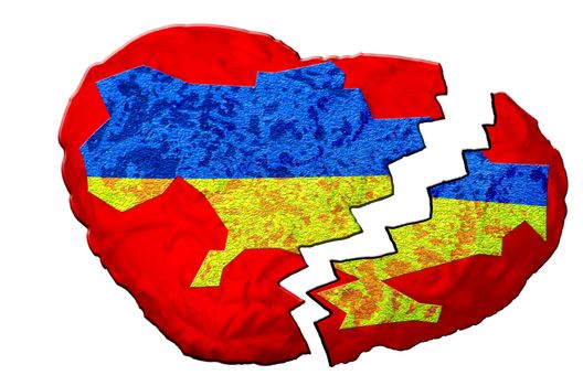 Broken heart with map of Ukraine. Symbolizes the decay of Ukraine.