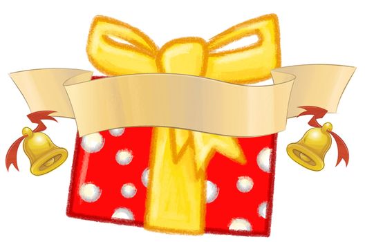 Christmas Package Gift with banner, background white-illustration