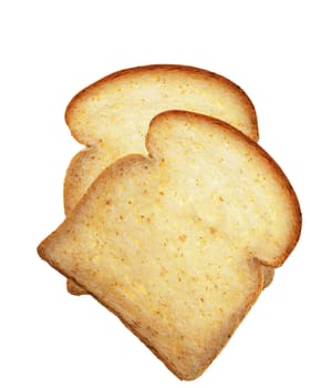 Pieces of bread on a white background